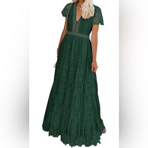 PRETTYGARDEN Women's Floral Lace Maxi Dress 2023 Short Sleeve V Neck